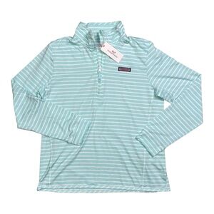 Vineyard Vines Women Shep Shirt Striped Sankaty Blue L Pullover Quarter Zip NWT